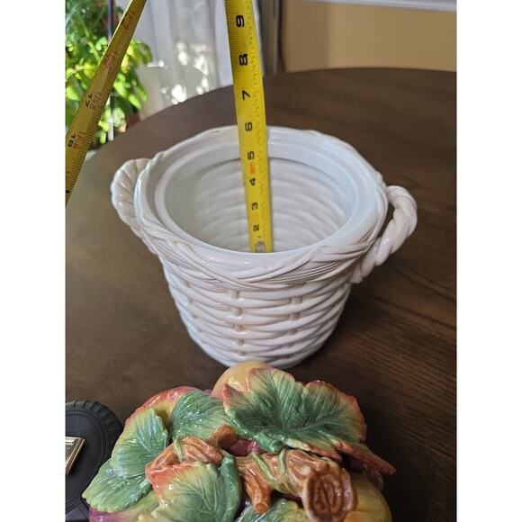 Fitz & Floyd Basket Weave Cookie Jar / Canister - Apple Pear Grape Peach 11 X 9 - Picture 11 of 16